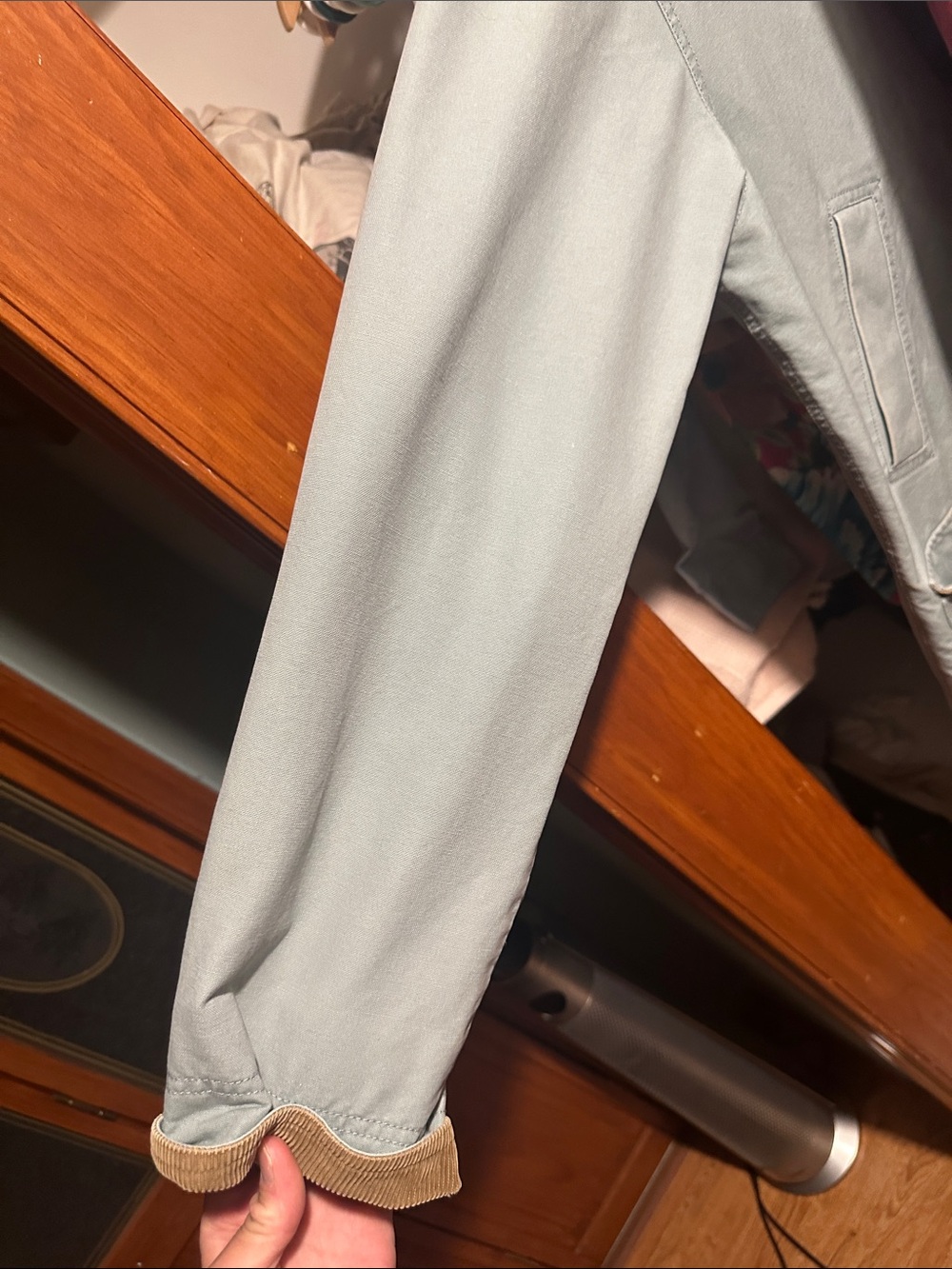 L.L. Bean Women's Sage Green Utility Barn Coat with Brown Corduroy Collar - Picture 4 of 7